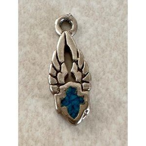 Sterling silver blue turquoise chip inlay feathered wing dainty pendant charm